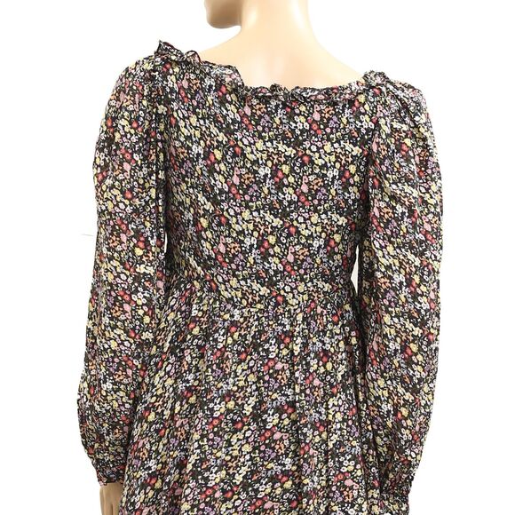 Saylor Anthropologie Black Floral Printed Mini Dress Ruffle Puff Sleeve S 282418 - Picture 4 of 5